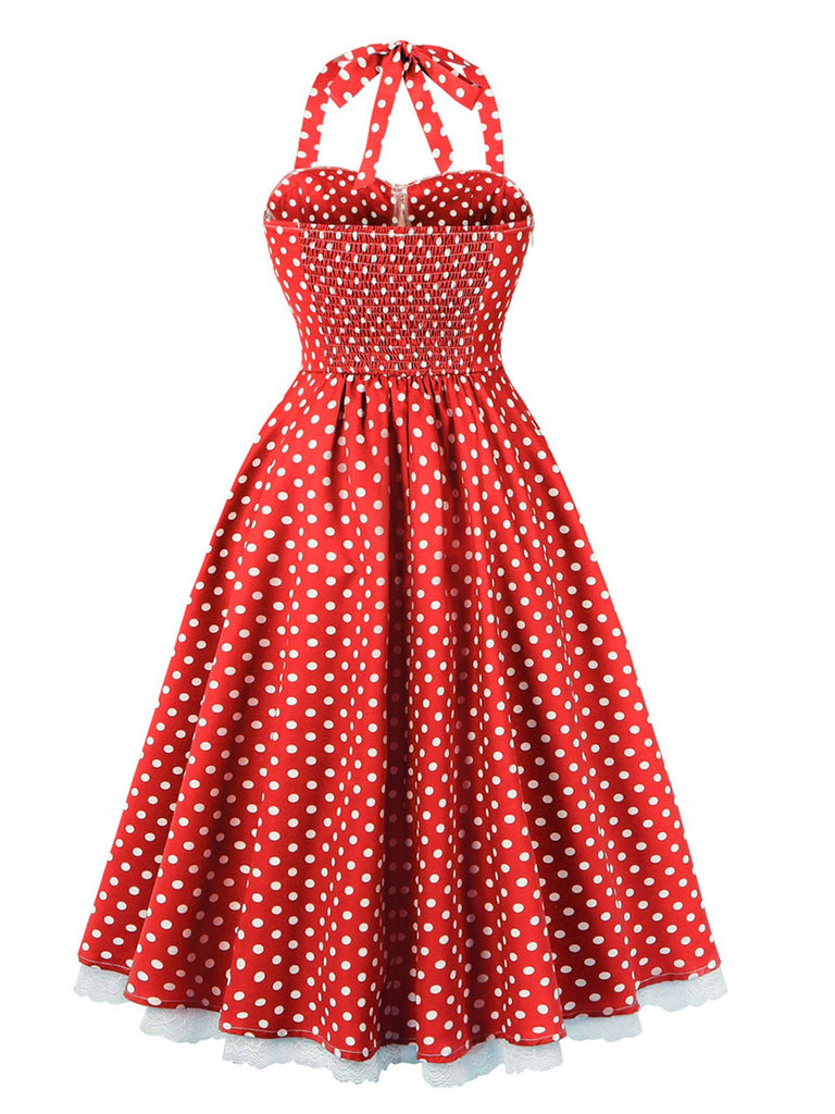 Robe dos nu en dentelle patchwork à pois des années 1950