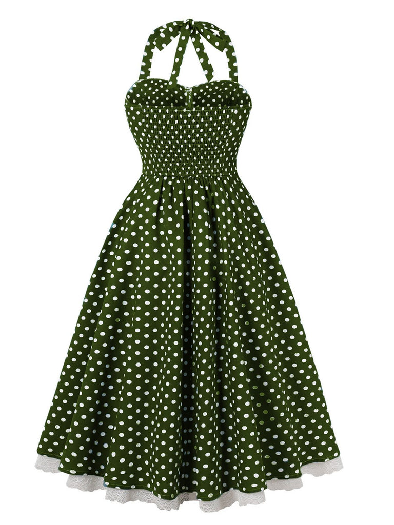 Robe dos nu en dentelle patchwork à pois des années 1950