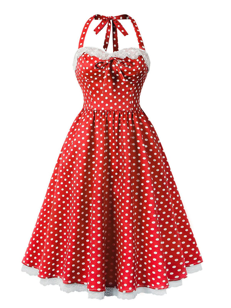 Robe dos nu en dentelle patchwork à pois des années 1950