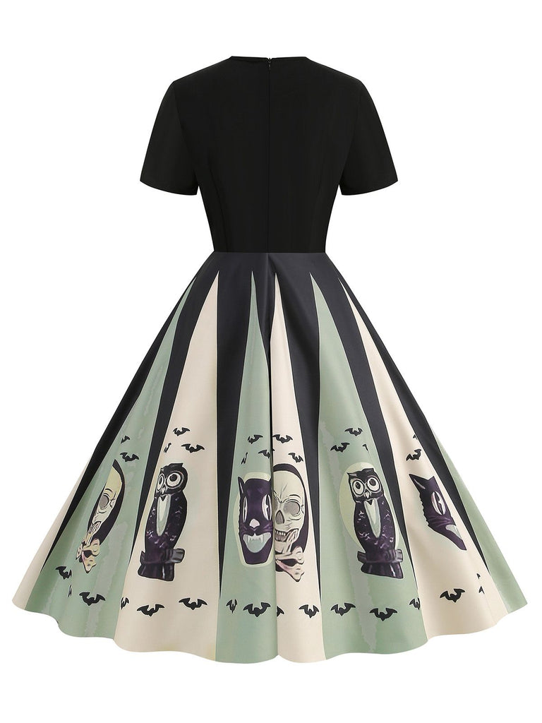 [Prévente] Robe patchwork imprimé toile d'araignée rouge pour Halloween des années 1950