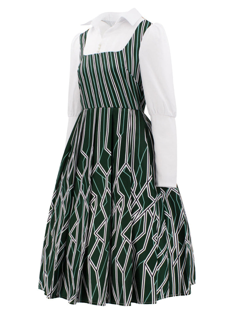 Robe à rayures irrégulières WICKED verte des années 1960
