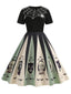 Robe patchwork à imprimé toile d'araignée pour Halloween des années 1950