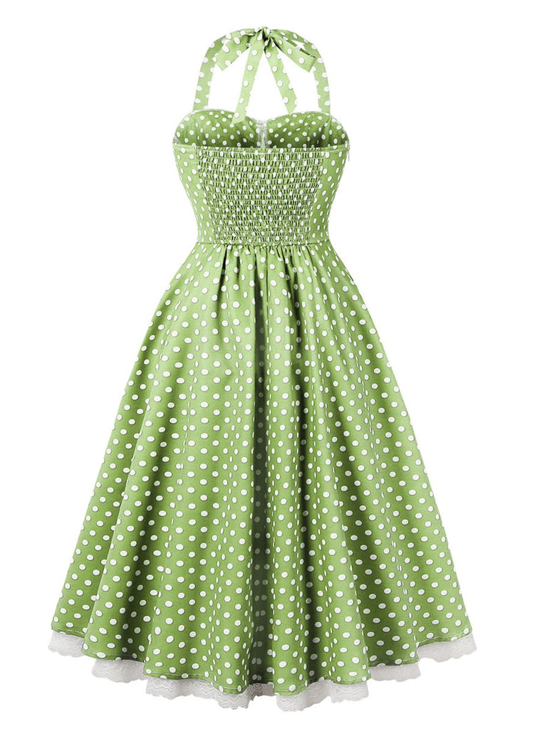 Robe dos nu en dentelle patchwork à pois des années 1950