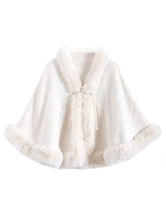 Manteau tricoté avec bordure en fourrure perlée de Noël des années 1950