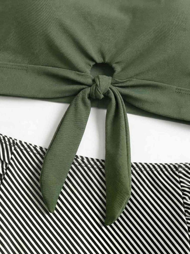 Olive Vert Nœud Devant Taille Haute Ensemble Tankini Années 1940 4