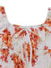 Robe à Manches Bouffantes Smockée Floral Orange Années 40