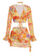4PCS Orange Dos-Nu Florale Bikini & Résille Cache Maillot Ensemble Années 1960 2