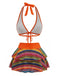 Ensemble Bikini Bohème Asymétrique & Cache-Maillot Orange Années 1980
