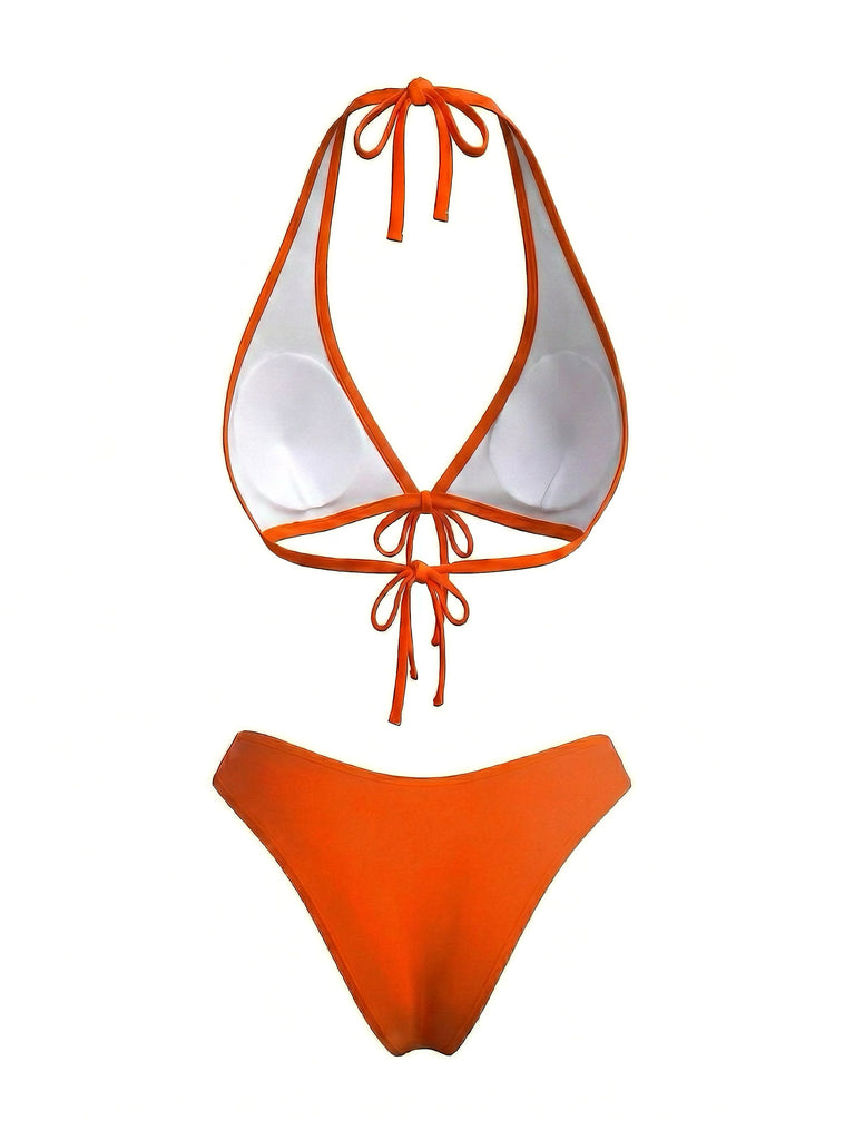Ensemble Bikini Bohème Asymétrique & Cache-Maillot Orange Années 1980