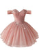 [Prévente] Florale Épaules Dénudées Pailleté Tulle Bal Robe Rose Années 1950