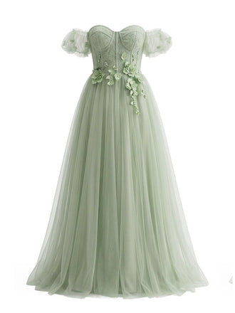 Robe Évasée Épaules Dénudées en Maille Florale Vert Pâle Années 1930