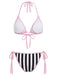 [Prévente] Gothique Crâne Imprimé Rayée Ensemble Bikini Rose Années 1980 4
