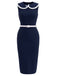 [Prévente] Robe Crayon Sans Manches à Revers Bleu Profond Années 60