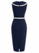 [Prévente] Robe Crayon Sans Manches à Revers Bleu Profond Années 60