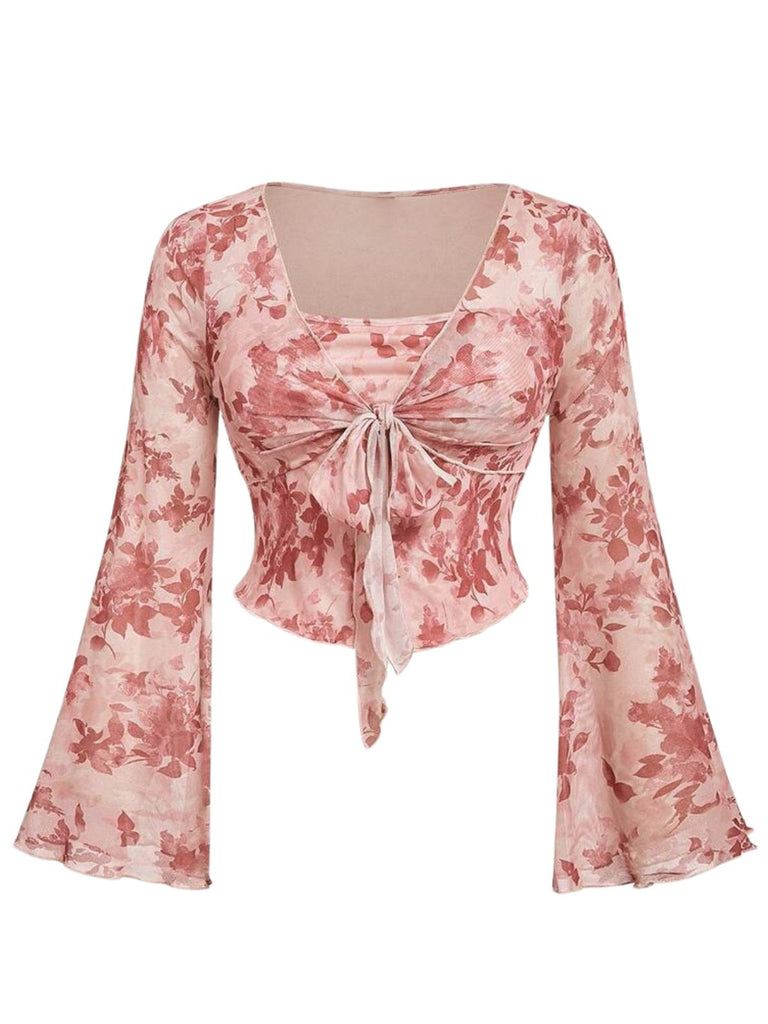 [Prévente] Robe Longue Florale Col en V Manches Bouffantes avec Ceinture années '70 4