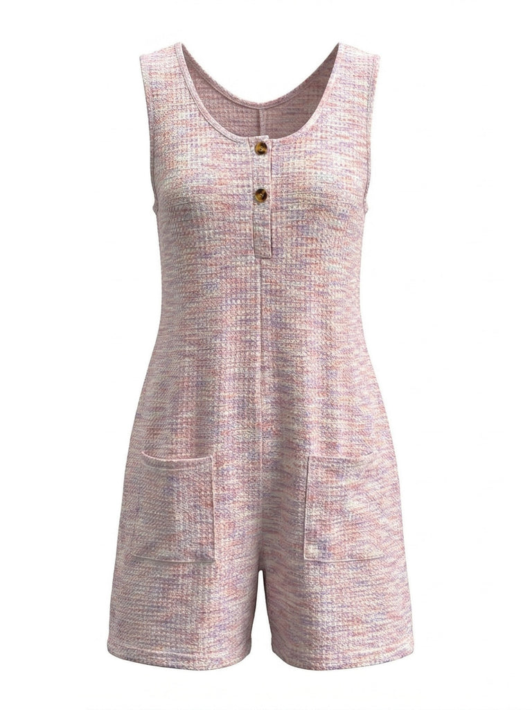 Combishort Sans Manches Boutonné en Tweed Rose Années 30