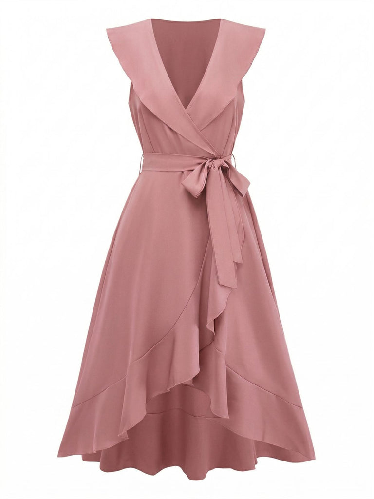 Col V Uni à Volants Ourlet Tie-Up Robe Années 1930 2