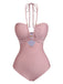 Rose Maillot de Bain Dos Nu à Anneau Métal Croisé années '40 2