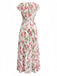 Robe Col V à Manches Volantées Imprimé Tulipe Rose Années 40