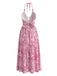 Robe Évasée Florale Col en V Manches Courtes avec Ceinture années '50 2