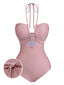 Maillot de bain rose dos nu anneau métallique et liens croisés années 40