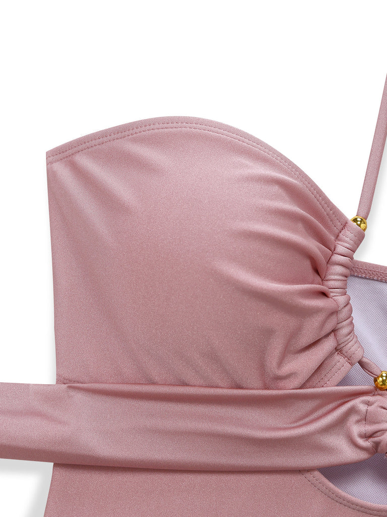 Rose Maillot de Bain Dos Nu à Anneau Métal Croisé années '40 5