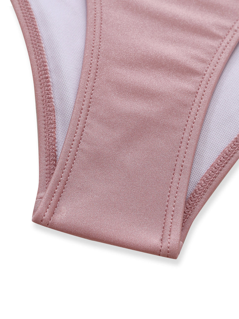 Rose Maillot de Bain Dos Nu à Anneau Métal Croisé années '40 6