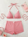 Ensemble Bikini Taille Haute à Carreaux avec Nœud Rose Années 50