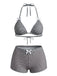 Ensemble Bikini Taille Haute à Carreaux avec Nœud Rose Années 50