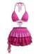 Ensemble 2 Pièces Bikini Dos-Nu & Jupe à Volants Cache-Maillot Rose Années 1950