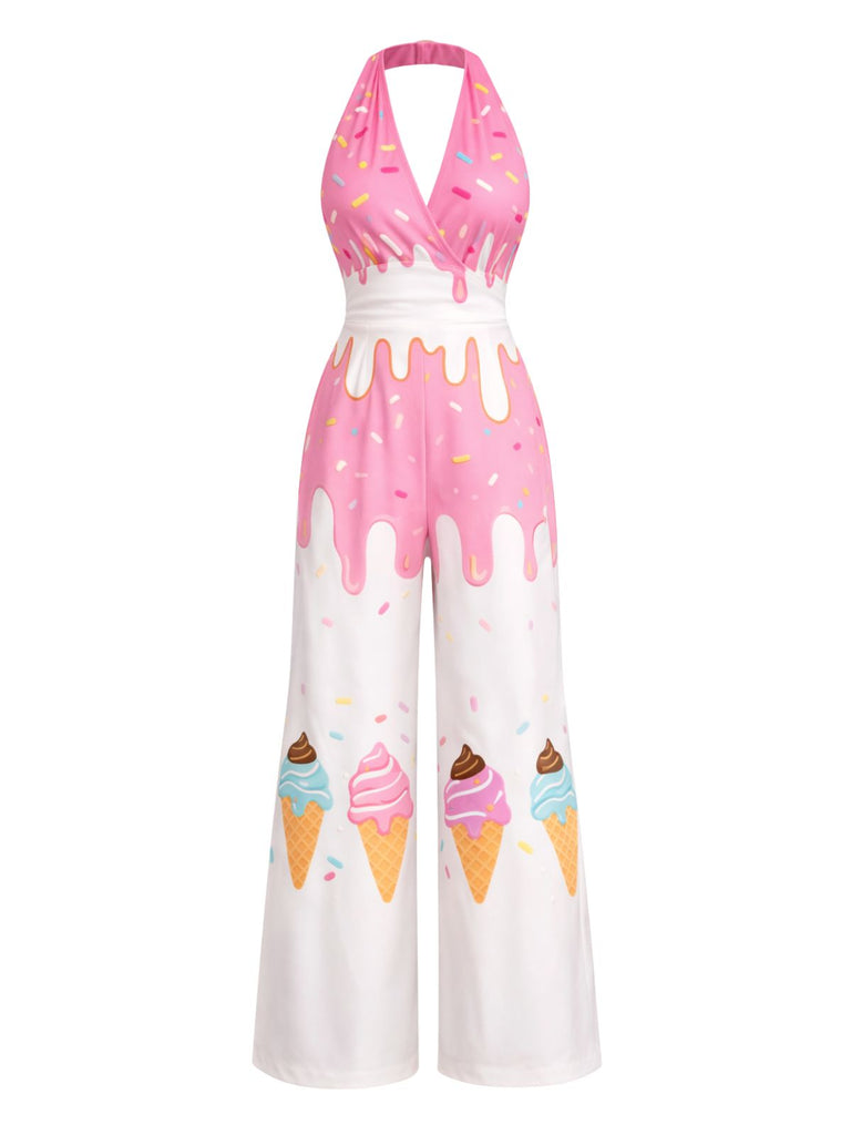 [Prévente] Dos-Nu Glace Crème Imprimée Combinaison Rose Années 1950