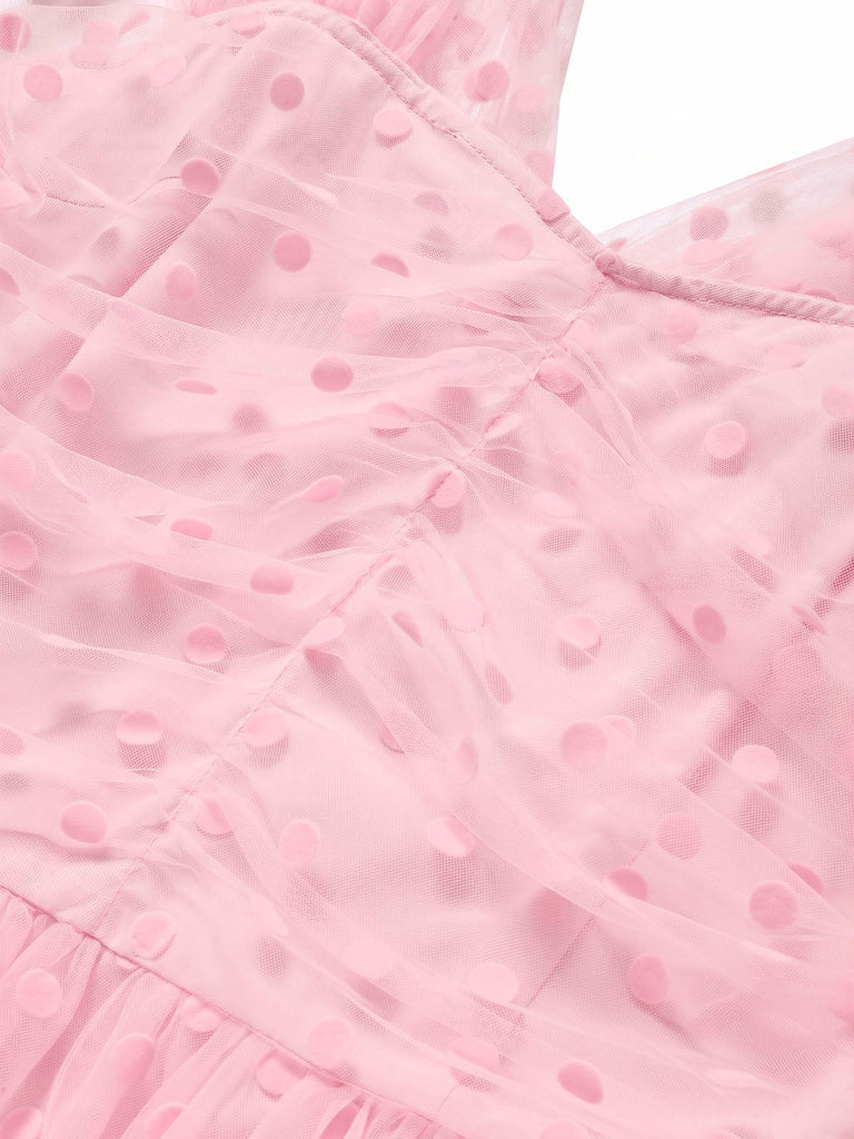 [Prévente] Robe à Pois Filet Col Cœur Rose Années 1950 6