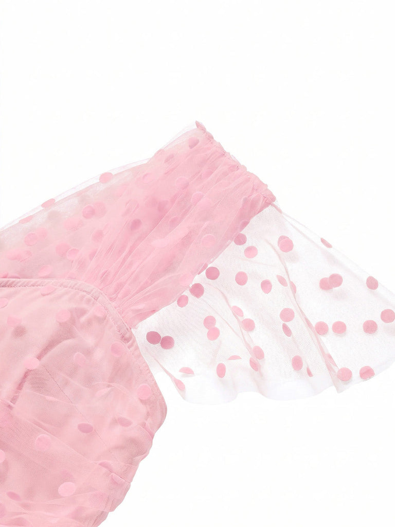 [Prévente] Robe à Pois Filet Col Cœur Rose Années 1950 5