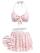 [Prévente] Ensemble Bikini en Mousseline Dos-Nu à Volants Petites Fleurs Rose Années 1950
