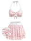 [Prévente] Ensemble bikini rose mousseline motif fleuri délicat volants et tour cou années 50