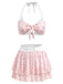 [Prévente] Ensemble Bikini en Mousseline Dos-Nu à Volants Petites Fleurs Rose Années 1950 2