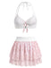 [Prévente] Ensemble Bikini en Mousseline Dos-Nu à Volants Petites Fleurs Rose Années 1950 4