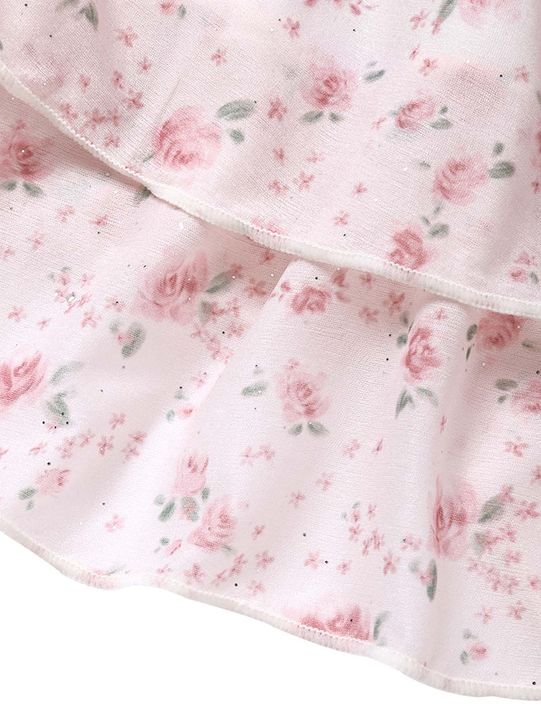 [Prévente] Ensemble Bikini en Mousseline Dos-Nu à Volants Petites Fleurs Rose Années 1950 6