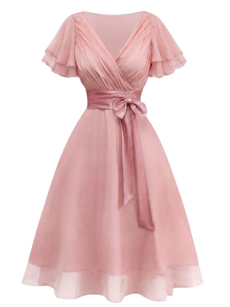 Robe de cocktail champagne en tulle satiné années 1950