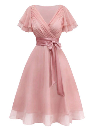 [Prévente] Robe de cocktail rose en tulle satiné années 1950