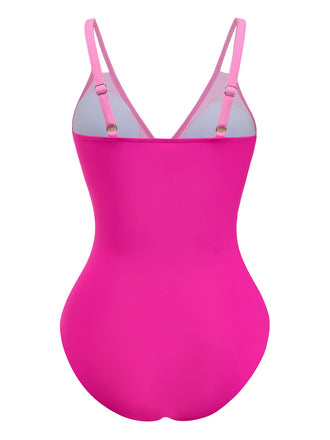 Pink swimsuit with thin straps on a white background