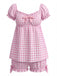 Ensemble Pyjama Vichy à Volants et Nœud Rose Années 1960