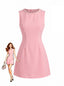 Robe Ligne A Sans Manches Col Rond avec Perles Rose Années 60