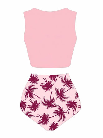 [Prévente] Ensemble tankini squelette de plage avec nœud sur le devant rose années 1980