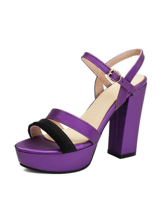 Sandales à Plateau Bout Ouvert Bride Cheville Talon Bloc Violettes