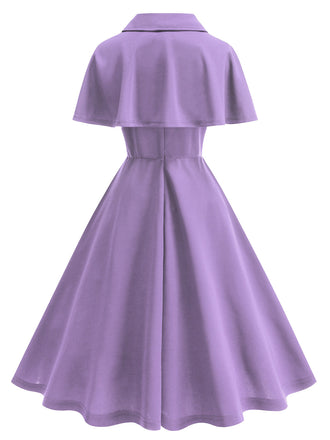 Robe à Ligne A avec Cape Uni Violet Années 50