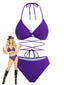Ensemble bikini violet uni et nouer autour du cou années 80