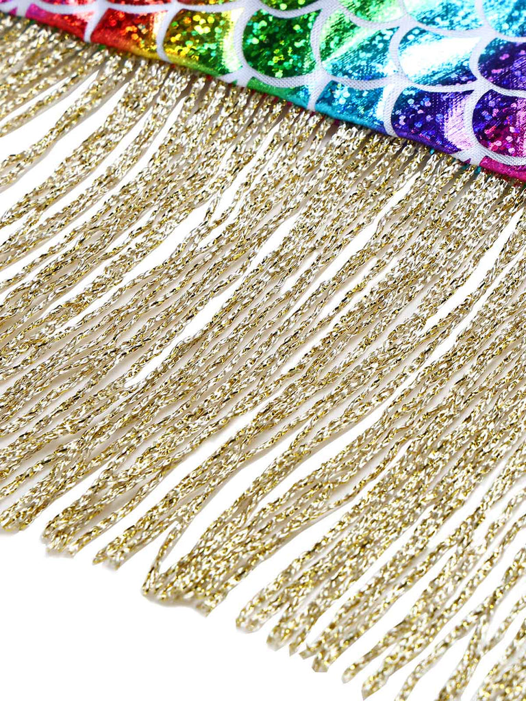 [Prévente] Robe Moulante Sirène Halter Métallisée à Franges Arc-en-ciel Années 80