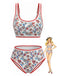Ensemble Tankini Col U Floral Bordure Zigzag Rouge Années 1950