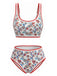 Ensemble Tankini Col U Floral Bordure Zigzag Rouge Années 1950 2